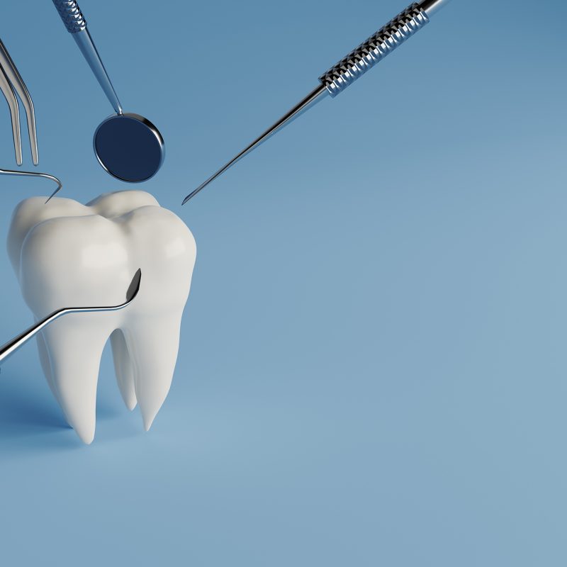 Teeth and dental equipment concept image, 3d rendering